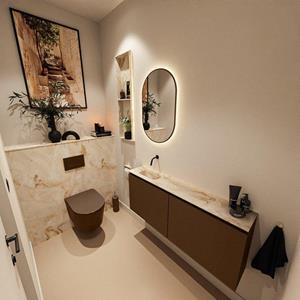 Mondiaz TURE-DLUX 120cm toiletmeubel Rust. EDEN wastafel Frappe positie links. Zonder kraangat. TUREDX120RUSL0FRA