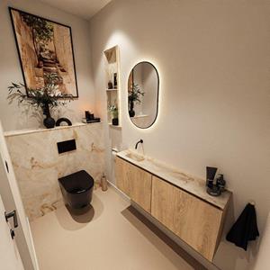 Mondiaz TURE-DLUX 120cm toiletmeubel Washed Oak. EDEN wastafel Frappe positie links. Zonder kraangat. TUREDX120WASL0FRA