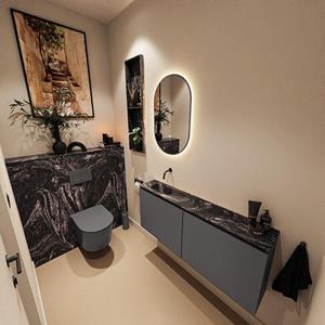 Mondiaz TURE-DLUX 120cm toiletmeubel Dark Grey. EDEN wastafel Lava positie links. Zonder kraangat. TUREDX120DGRL0LAV