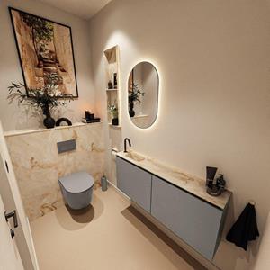 Mondiaz TURE-DLUX 120cm toiletmeubel Smoke. EDEN wastafel Frappe positie links. Met 1 kraangat. TUREDX120SMOL1FRA