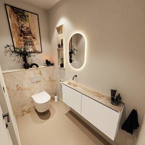 Mondiaz TURE-DLUX 120cm toiletmeubel Talc. EDEN wastafel Frappe positie links. Zonder kraangat. TUREDX120TALL0FRA