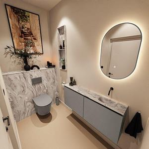 Mondiaz TURE-DLUX 120cm toiletmeubel Smoke. EDEN wastafel Glace positie rechts. Zonder kraangat. TUREDX120SMOR0GLA