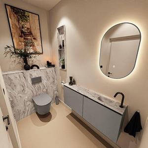 Mondiaz TURE-DLUX 120cm toiletmeubel Smoke. EDEN wastafel Glace positie rechts. Met 1 kraangat. TUREDX120SMOR1GLA