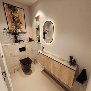 Mondiaz TURE-DLUX 120cm toiletmeubel Washed Oak. EDEN wastafel Frappe positie links. Met 1 kraangat. TUREDX120WASL1FRA