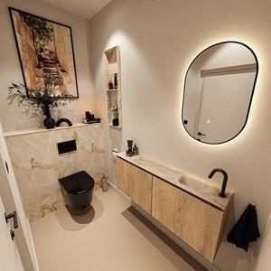 Mondiaz TURE-DLUX 120cm toiletmeubel Washed Oak. EDEN wastafel Frappe positie rechts. Met 1 kraangat. TUREDX120WASR1FRA