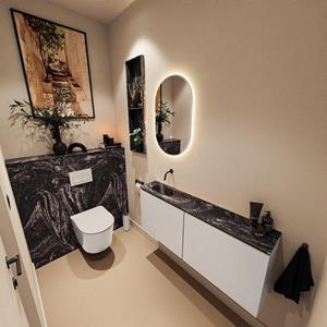 Mondiaz TURE-DLUX 120cm toiletmeubel Linen. EDEN wastafel Lava positie links. Zonder kraangat. TUREDX120LINL0LAV