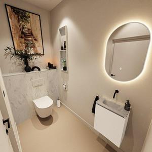 Mondiaz TURE-DLUX 40cm toiletmeubel Talc. EDEN wastafel Opalo positie midden. Zonder kraangat. TUREDX40TALM0OPA