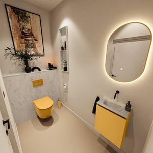 Mondiaz TURE-DLUX 40cm toiletmeubel Ocher. EDEN wastafel Opalo positie midden. Zonder kraangat. TUREDX40OCHM0OPA