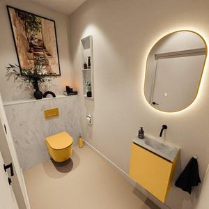 Mondiaz TURE-DLUX 40cm toiletmeubel Ocher. EDEN wastafel Opalo positie rechts. Zonder kraangat. TUREDX40OCHR0OPA