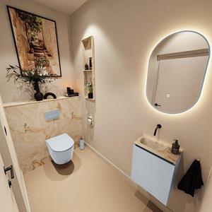 Mondiaz TURE-DLUX 40cm toiletmeubel Clay. EDEN wastafel Frappe positie links. Zonder kraangat. TUREDX40CLAL0FRA