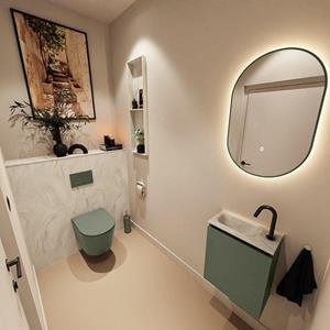 Mondiaz TURE-DLUX 40cm toiletmeubel Army. EDEN wastafel Ostra positie links. Met 1 kraangat. TUREDX40ARML1OST