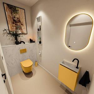 Mondiaz TURE-DLUX 40cm toiletmeubel Ocher. EDEN wastafel Opalo positie links. Met 1 kraangat. TUREDX40OCHL1OPA