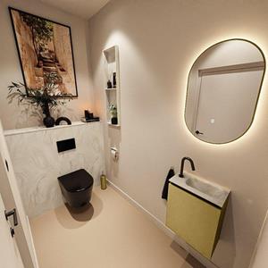 Mondiaz TURE-DLUX 40cm toiletmeubel Oro. EDEN wastafel Ostra positie rechts. Met 1 kraangat. TUREDX40OROR1OST