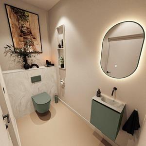 Mondiaz TURE-DLUX 40cm toiletmeubel Army. EDEN wastafel Ostra positie rechts. Zonder kraangat. TUREDX40ARMR0OST