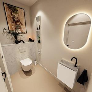 Mondiaz TURE-DLUX 40cm toiletmeubel Talc. EDEN wastafel Opalo positie links. Met 1 kraangat. TUREDX40TALL1OPA