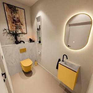 Mondiaz TURE-DLUX 40cm toiletmeubel Ocher. EDEN wastafel Opalo positie rechts. Met 1 kraangat. TUREDX40OCHR1OPA