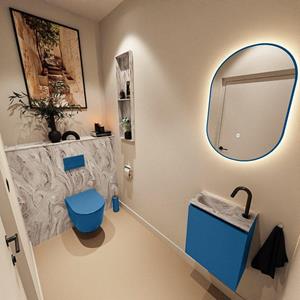 Mondiaz TURE-DLUX 40cm toiletmeubel Jeans. EDEN wastafel Glace positie links. Met 1 kraangat. TUREDX40JEAL1GLA
