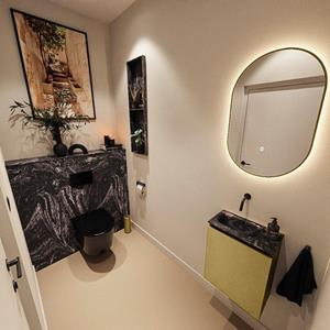Mondiaz TURE-DLUX 40cm toiletmeubel Oro. EDEN wastafel Lava positie links. Zonder kraangat. TUREDX40OROL0LAV