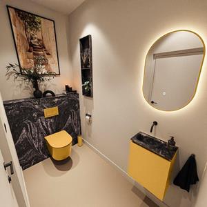 Mondiaz TURE-DLUX 40cm toiletmeubel Ocher. EDEN wastafel Lava positie links. Zonder kraangat. TUREDX40OCHL0LAV