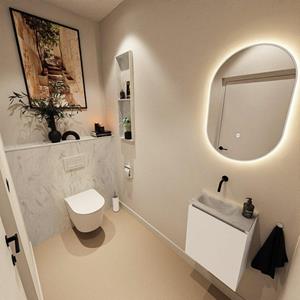 Mondiaz TURE-DLUX 40cm toiletmeubel Talc. EDEN wastafel Opalo positie links. Zonder kraangat. TUREDX40TALL0OPA