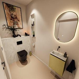 Mondiaz TURE-DLUX 40cm toiletmeubel Oro. EDEN wastafel Ostra positie links. Zonder kraangat. TUREDX40OROL0OST