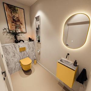 Mondiaz TURE-DLUX 40cm toiletmeubel Ocher. EDEN wastafel Glace positie links. Zonder kraangat. TUREDX40OCHL0GLA