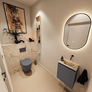 Mondiaz TURE-DLUX 40cm toiletmeubel Dark Grey. EDEN wastafel Frappe positie rechts. Zonder kraangat. TUREDX40DGRR0FRA