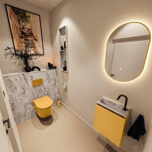 Mondiaz TURE-DLUX 40cm toiletmeubel Ocher. EDEN wastafel Glace positie links. Met 1 kraangat. TUREDX40OCHL1GLA
