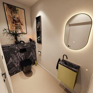 Mondiaz TURE-DLUX 40cm toiletmeubel Oro. EDEN wastafel Lava positie rechts. Met 1 kraangat. TUREDX40OROR1LAV