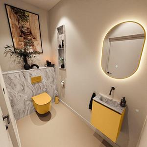 Mondiaz TURE-DLUX 40cm toiletmeubel Ocher. EDEN wastafel Glace positie midden. Zonder kraangat. TUREDX40OCHM0GLA