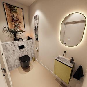 Mondiaz TURE-DLUX 40cm toiletmeubel Oro. EDEN wastafel Glace positie links. Zonder kraangat. TUREDX40OROL0GLA