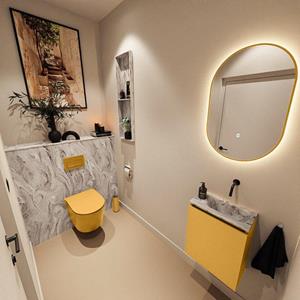 Mondiaz TURE-DLUX 40cm toiletmeubel Ocher. EDEN wastafel Glace positie rechts. Zonder kraangat. TUREDX40OCHR0GLA