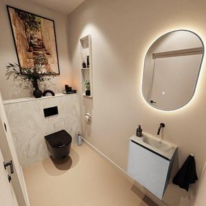 Mondiaz TURE-DLUX 40cm toiletmeubel Plata. EDEN wastafel Ostra positie rechts. Zonder kraangat. TUREDX40PLAR0OST
