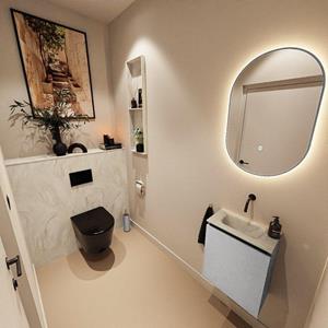 Mondiaz TURE-DLUX 40cm toiletmeubel Plata. EDEN wastafel Ostra positie midden. Zonder kraangat. TUREDX40PLAM0OST