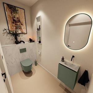 Mondiaz TURE-DLUX 40cm toiletmeubel Army. EDEN wastafel Opalo positie rechts. Zonder kraangat. TUREDX40ARMR0OPA