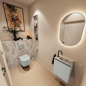 Mondiaz TURE-DLUX 40cm toiletmeubel Greey. EDEN wastafel Glace positie rechts. Met 1 kraangat. TUREDX40GRER1GLA