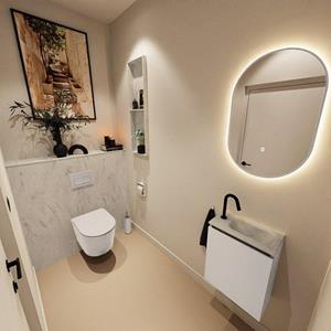Mondiaz TURE-DLUX 40cm toiletmeubel Linen. EDEN wastafel Opalo positie rechts. Met 1 kraangat. TUREDX40LINR1OPA