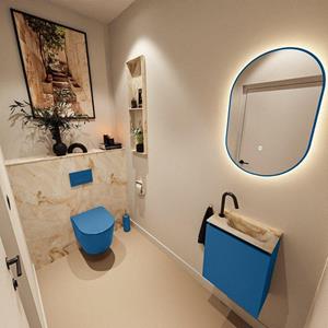 Mondiaz TURE-DLUX 40cm toiletmeubel Jeans. EDEN wastafel Frappe positie rechts. Met 1 kraangat. TUREDX40JEAR1FRA