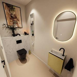 Mondiaz TURE-DLUX 40cm toiletmeubel Oro. EDEN wastafel Opalo positie links. Met 1 kraangat. TUREDX40OROL1OPA