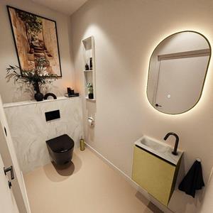 Mondiaz TURE-DLUX 40cm toiletmeubel Oro. EDEN wastafel Ostra positie links. Met 1 kraangat. TUREDX40OROL1OST