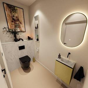 Mondiaz TURE-DLUX 40cm toiletmeubel Oro. EDEN wastafel Opalo positie rechts. Zonder kraangat. TUREDX40OROR0OPA