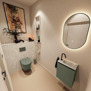 Mondiaz TURE-DLUX 40cm toiletmeubel Army. EDEN wastafel Ostra positie rechts. Met 1 kraangat. TUREDX40ARMR1OST