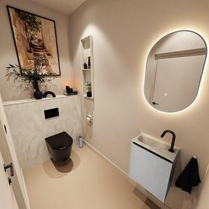 Mondiaz TURE-DLUX 40cm toiletmeubel Plata. EDEN wastafel Ostra positie links. Met 1 kraangat. TUREDX40PLAL1OST
