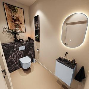 Mondiaz TURE-DLUX 40cm toiletmeubel Clay. EDEN wastafel Lava positie links. Zonder kraangat. TUREDX40CLAL0LAV