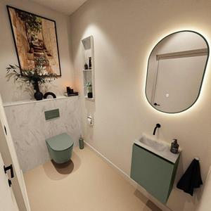 Mondiaz TURE-DLUX 40cm toiletmeubel Army. EDEN wastafel Opalo positie links. Zonder kraangat. TUREDX40ARML0OPA