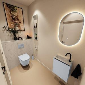 Mondiaz TURE-DLUX 40cm toiletmeubel Clay. EDEN wastafel Opalo positie links. Met 1 kraangat. TUREDX40CLAL1OPA