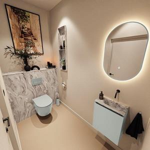 Mondiaz TURE-DLUX 40cm toiletmeubel Greey. EDEN wastafel Glace positie rechts. Zonder kraangat. TUREDX40GRER0GLA