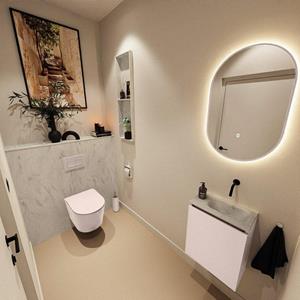 Mondiaz TURE-DLUX 40cm toiletmeubel Rosee. EDEN wastafel Opalo positie rechts. Zonder kraangat. TUREDX40ROSR0OPA