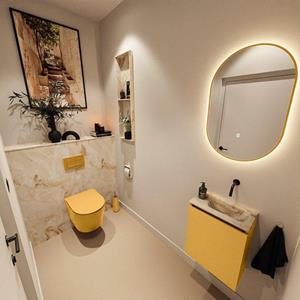 Mondiaz TURE-DLUX 40cm toiletmeubel Ocher. EDEN wastafel Frappe positie rechts. Zonder kraangat. TUREDX40OCHR0FRA