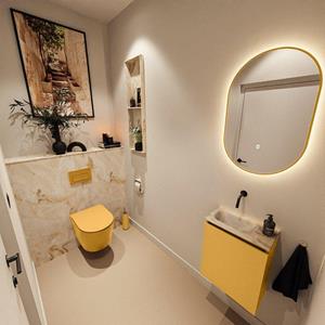 Mondiaz TURE-DLUX 40cm toiletmeubel Ocher. EDEN wastafel Frappe positie links. Zonder kraangat. TUREDX40OCHL0FRA